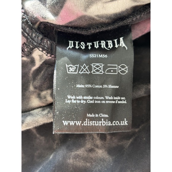 Disturbia Dress Womens 6 Black Gray Pink Tie Dye Midi Short Sleeve Pockets Ring - Picture 7 of 9